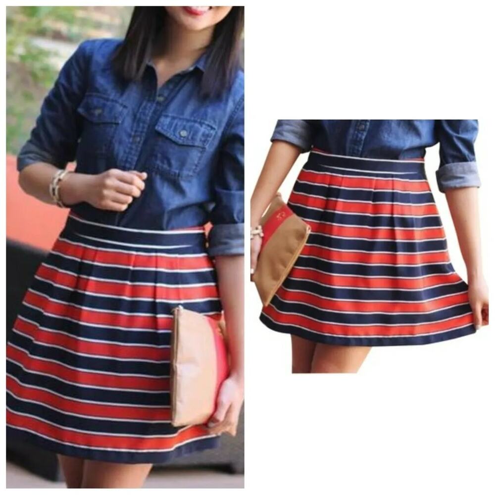 J. Crew Factory Gondola Nautical Pleated Skirt Size 0 Preppy Classic Casual‎